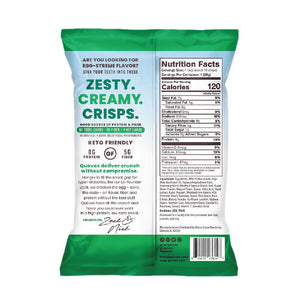Zesty. Creamy. Chips. Back of Sour Cream and Onion Bag.